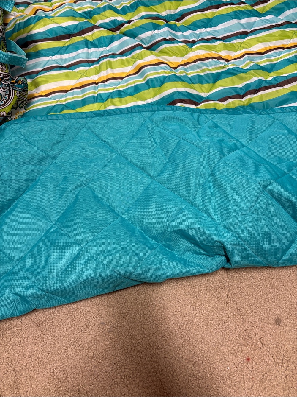Laura Ashley Teal, Lime & Brown Striped Quilted Comforter - Picture 3 of 7